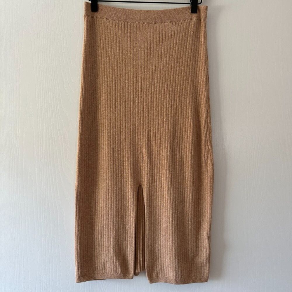 Free People‎ Womens Skyline Ribbed Midi Skirt Tan Cocoa Heather Size Large - Picture 2 of 6
